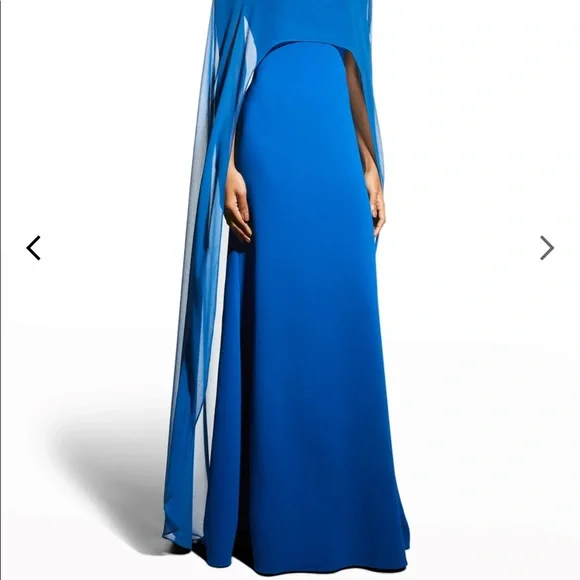 NWT BADGLEY MISCHKA GEORGETTE CAPE GOWN - Picture 6 of 16